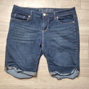 Aeropostale Bermuda Jean Shorts Size 12 Dark Wash Denim Cuffed Modern
